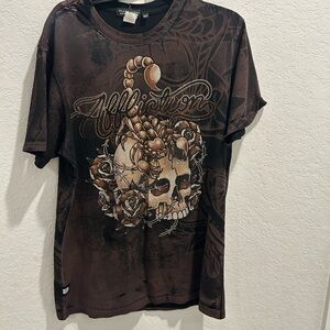Affliction Men's Dark Brown Skull Graphic Tee